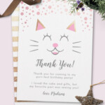 Cute Pink Gold Kitty Cat Birthday Party Thank You Card Zazzle