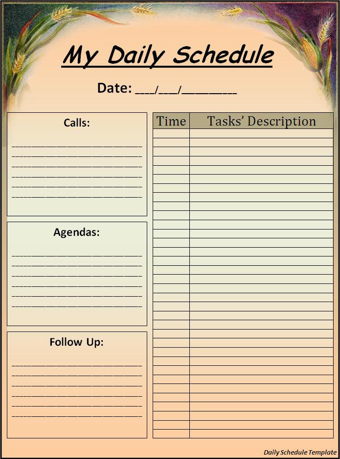 Daily Schedule Template Free Word Templates