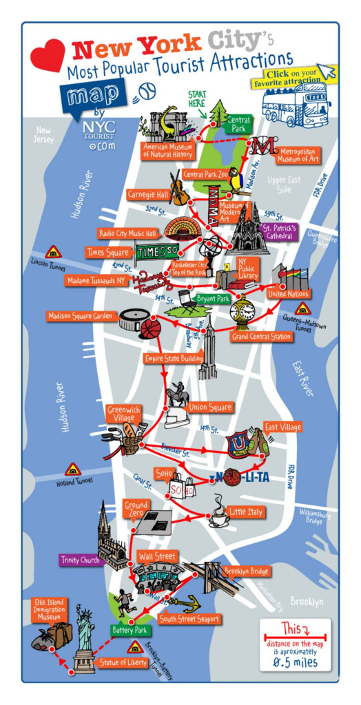 Detailed Map Of Most Popular Tourist Attractions Of Manhattan NYC 