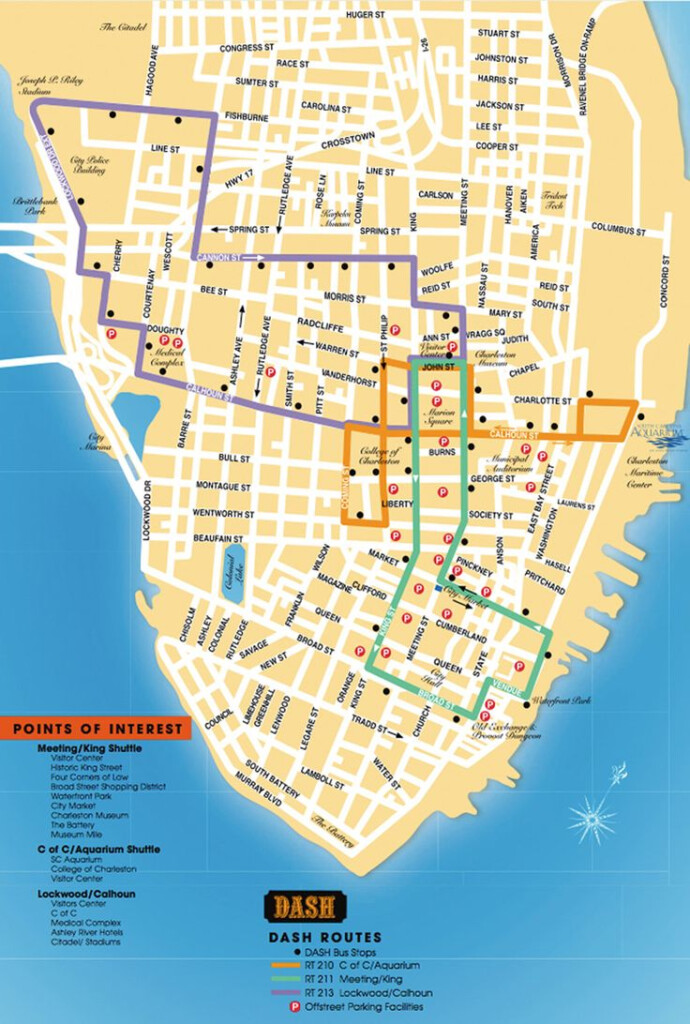 Detailed Map Of The Charleston DASH Trolley Routes Charleston Travel 