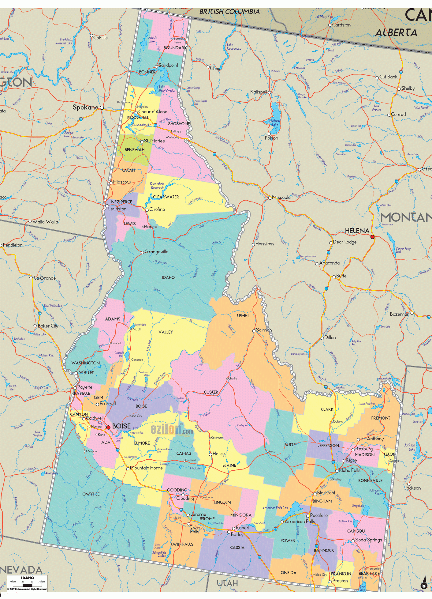 Detailed Political Map Of Idaho Ezilon Maps Freeprintableme