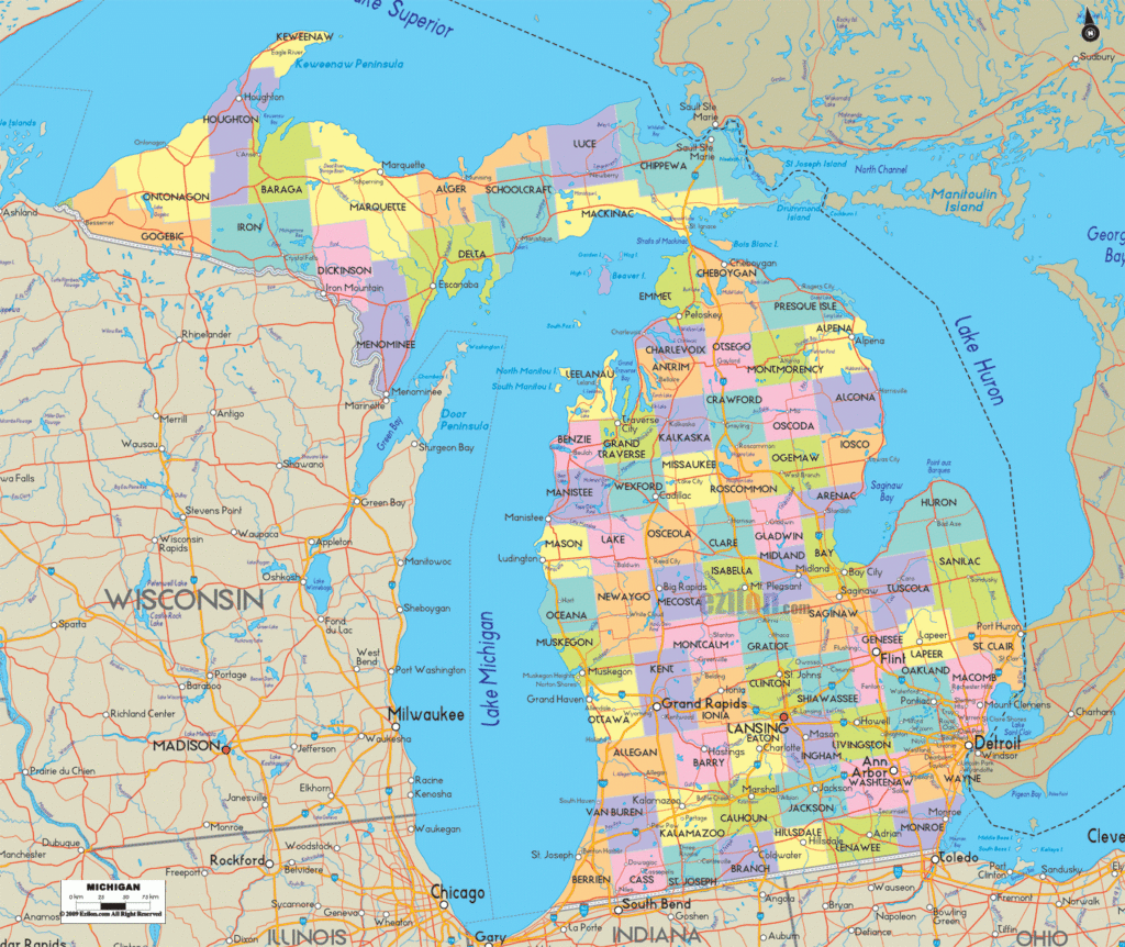 Detailed Political Map Of Michigan Ezilon Maps 1 1024x862 
