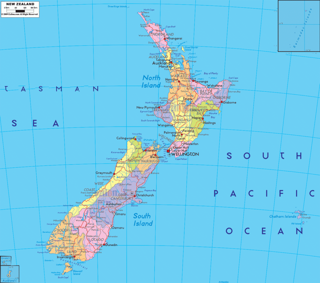 Detailed Political Map Of New Zealand Ezilon Maps