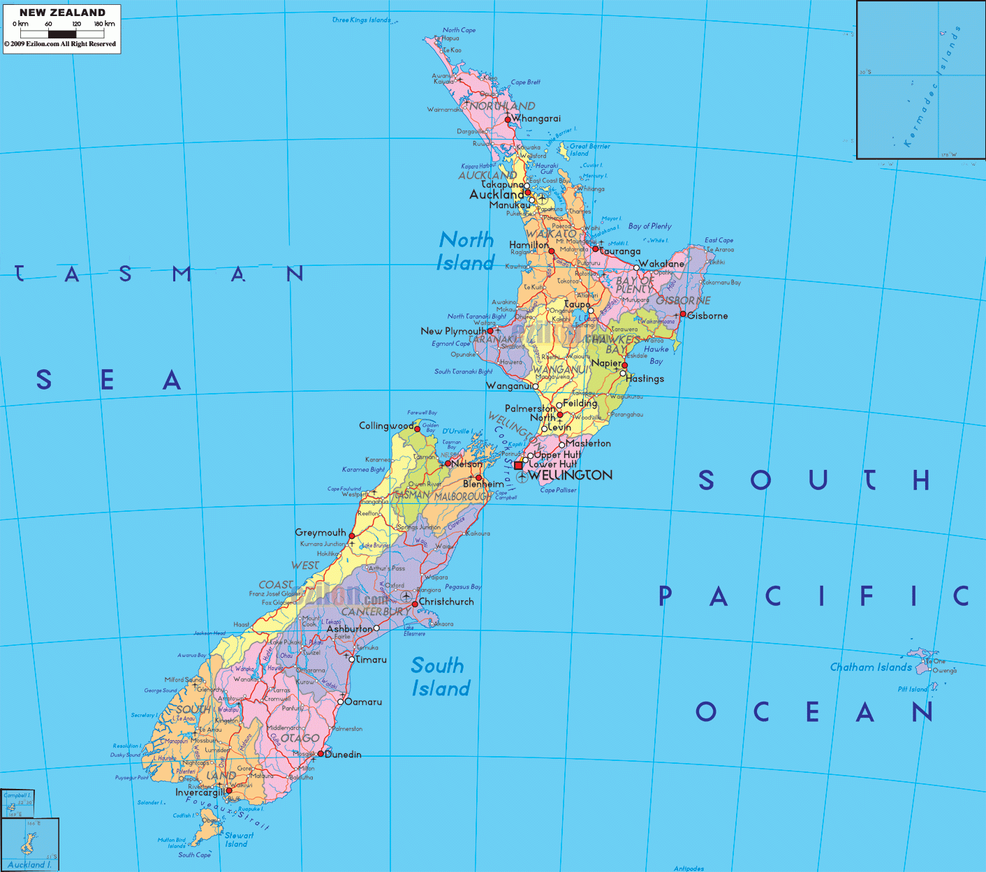 Detailed Political Map Of New Zealand Ezilon Maps 1 