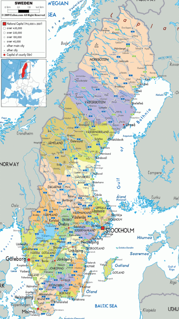 Detailed Political Map Of Sweden Ezilon Maps