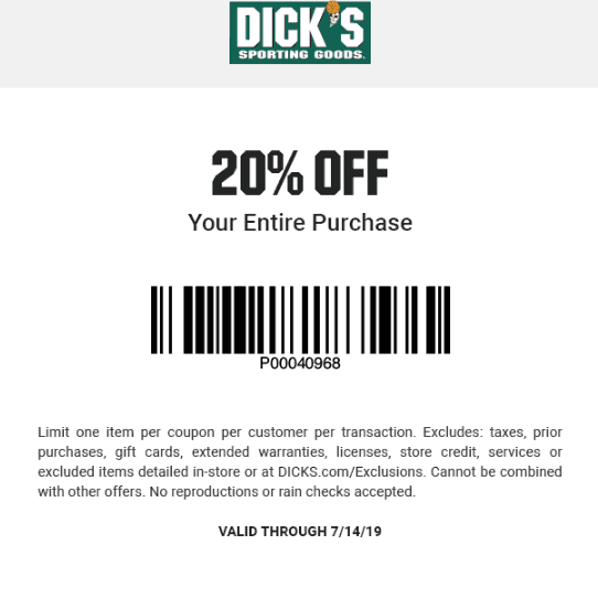 Dicks Coupons 20 Off 100 At Dicks Sporting Goods Ditto Online