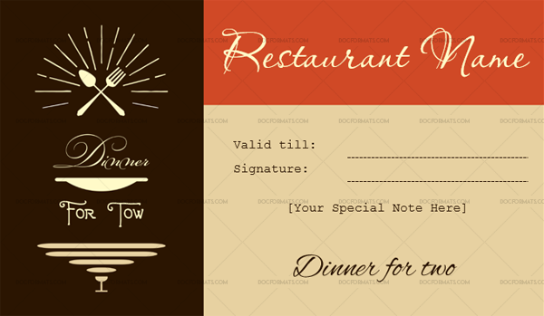 Dinner For Two Certificate Template