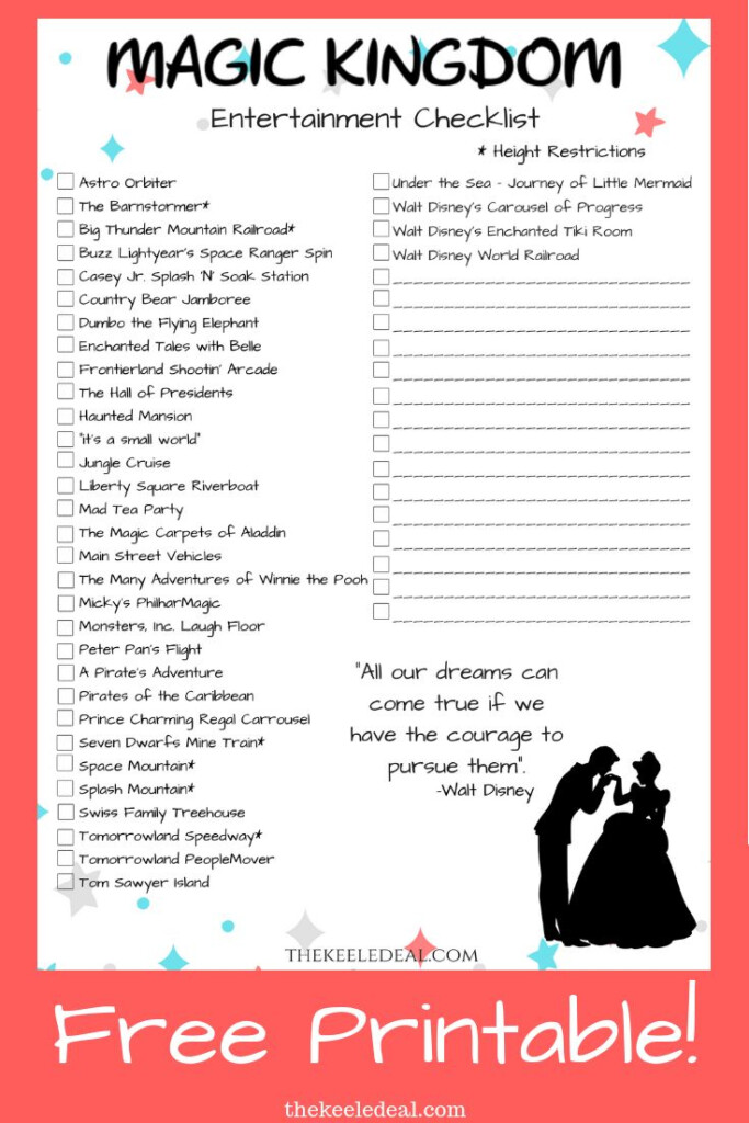 Disney s Magic Kingdom Entertainment Checklist Free Printable Walt 