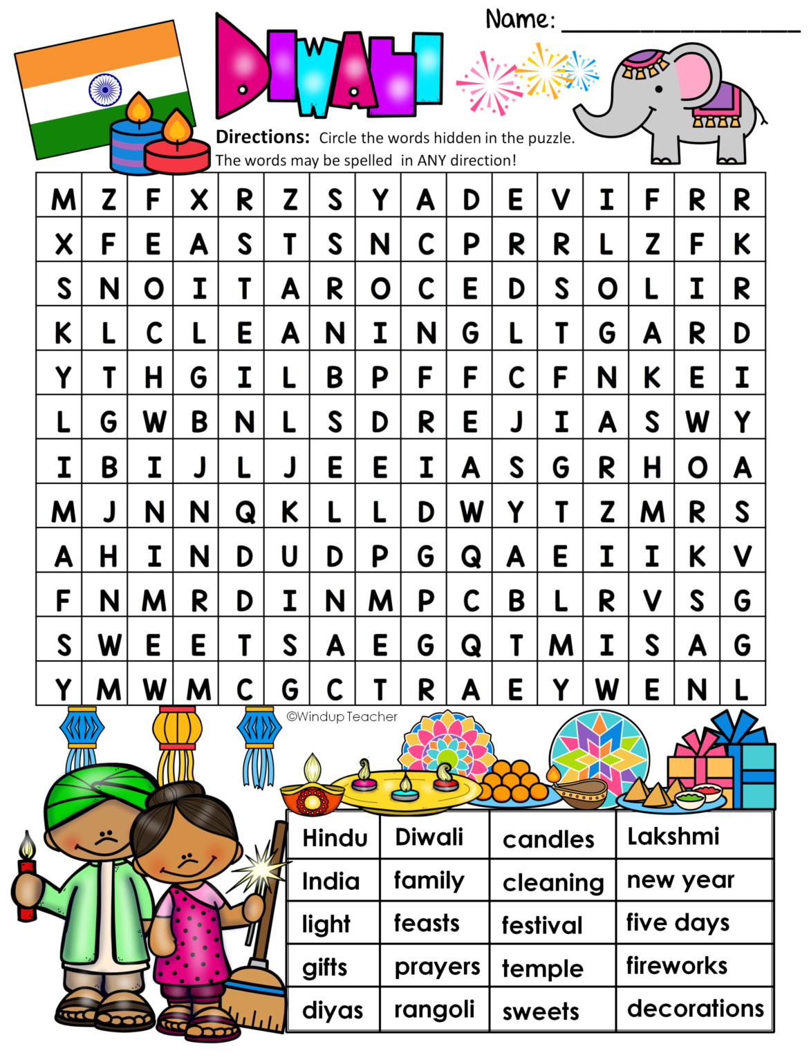 Diwali Word Search HARD Puzzle Ready To Go Made By Teachers ...