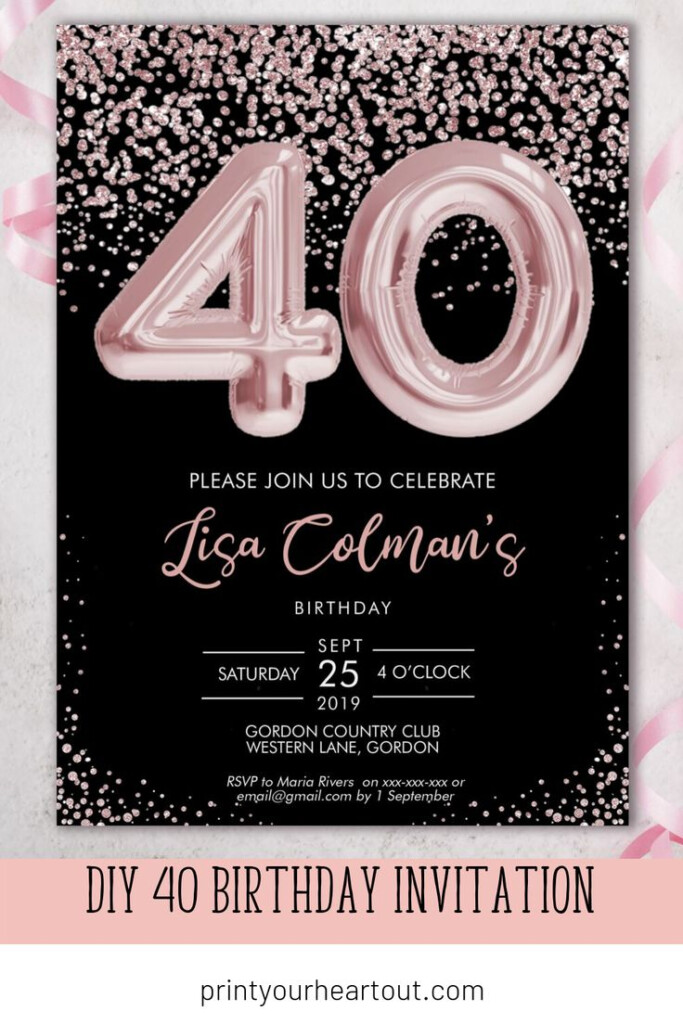 DIY 40th Birthday Pink Foil Balloon Confetti Invitation Printable 