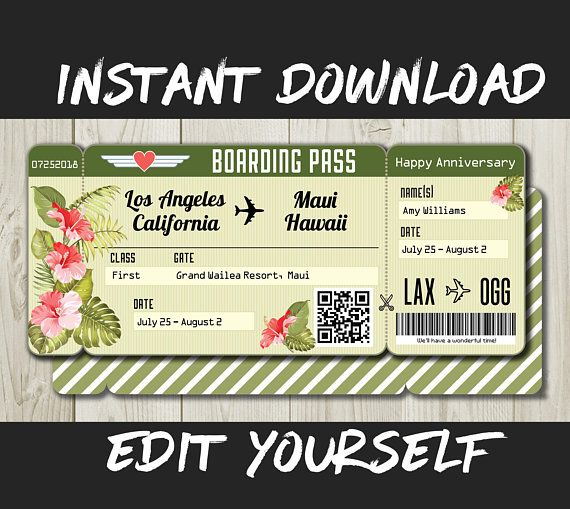 DIY Printable Editable Boarding Pass Surprise Fake Airline Etsy