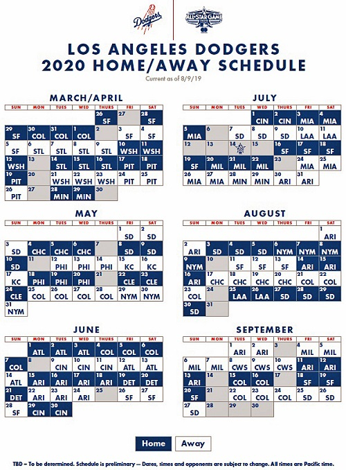 Dodgers Announce 2020 Preliminary Schedule Think Blue LA