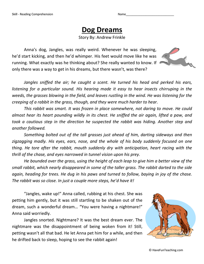 Dog Dreams Reading Comprehension Worksheet Have Fun Teaching