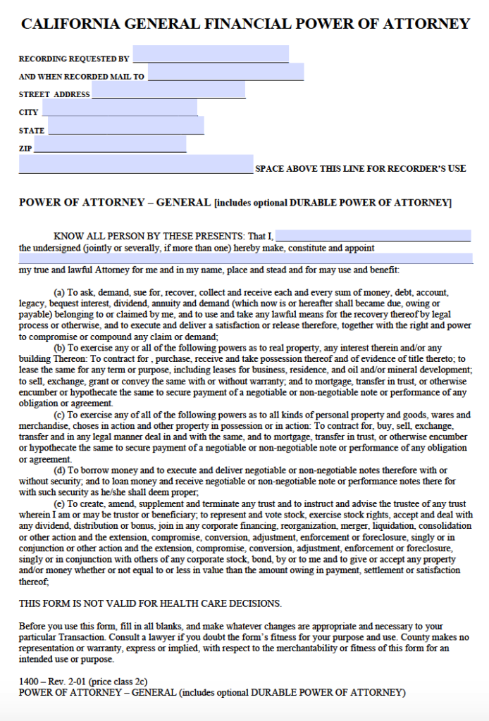 Download California General Financial Power Of Attorney Form PDF 