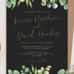 Download Printable Black Eucalyptus Greenery Wedding Invitation PDF