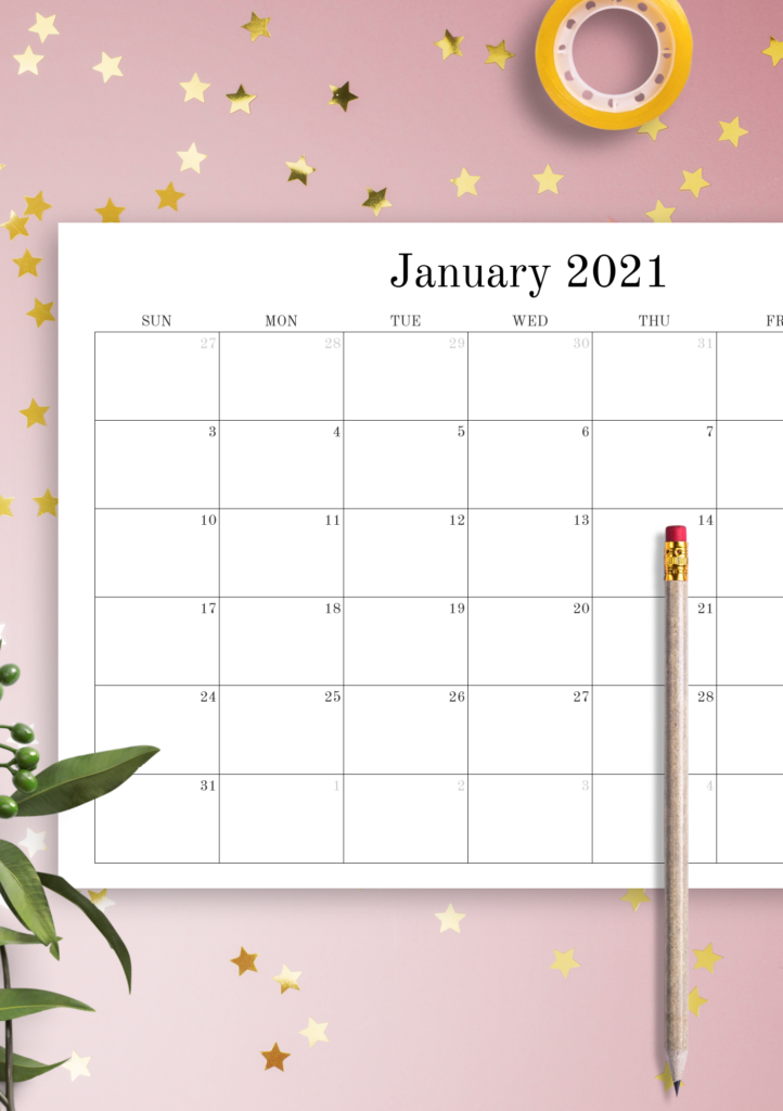 Download Printable Blank Monthly Calendar PDF