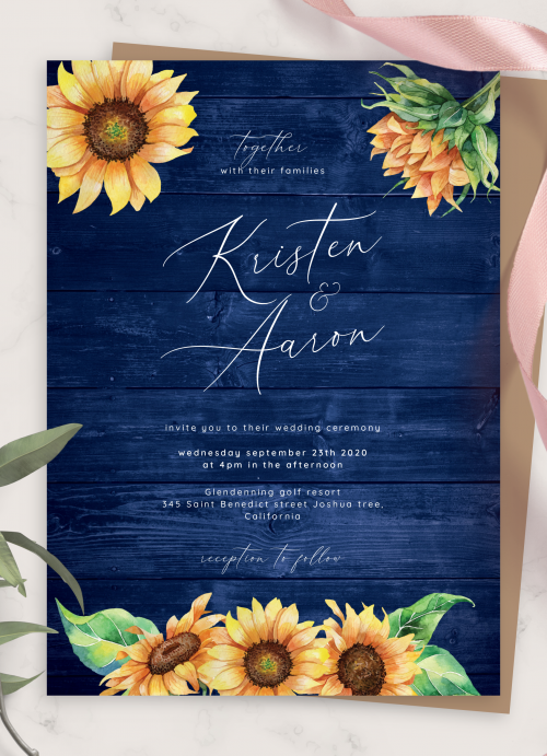 Download Printable Navy Blue Rustic Wedding Invitation PDF