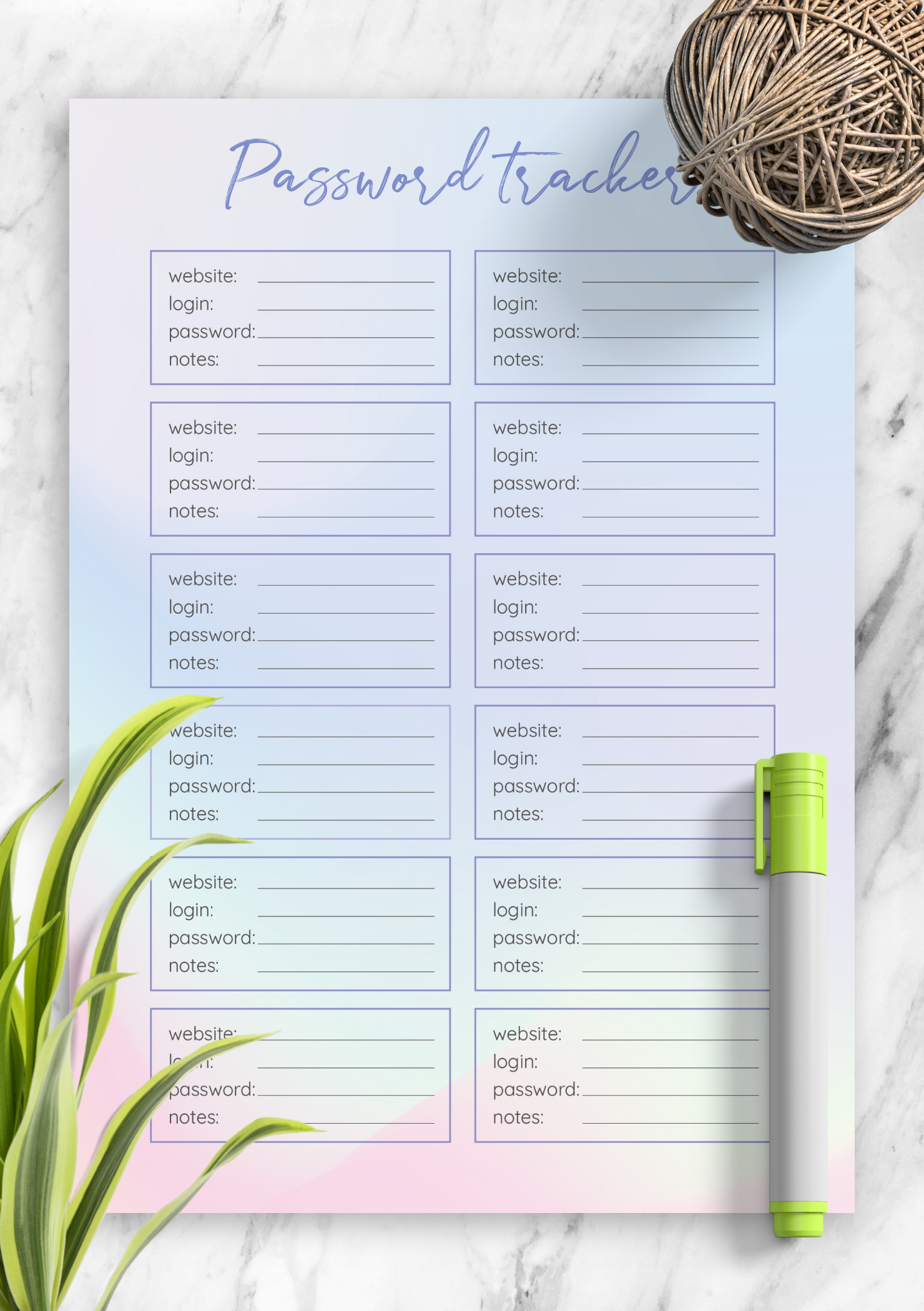 Download Printable Password Tracker Template Blue And Pink PDF