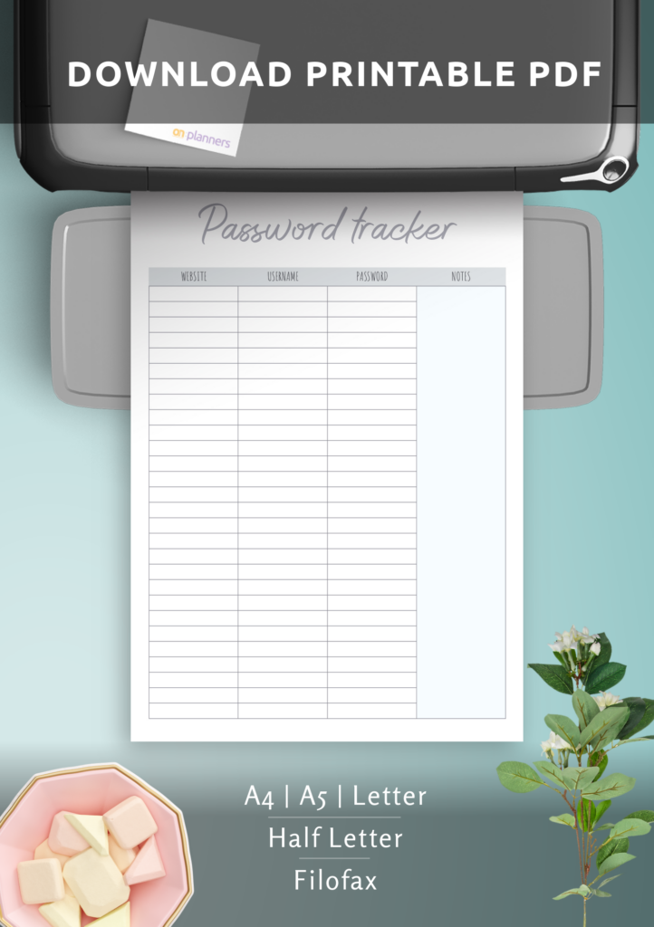 Download Printable Password Tracker Template With Notes Section PDF