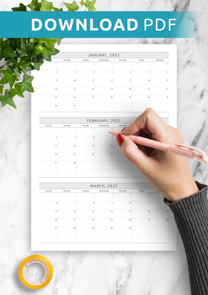 Download Printable Quarterly Calendar Template PDF