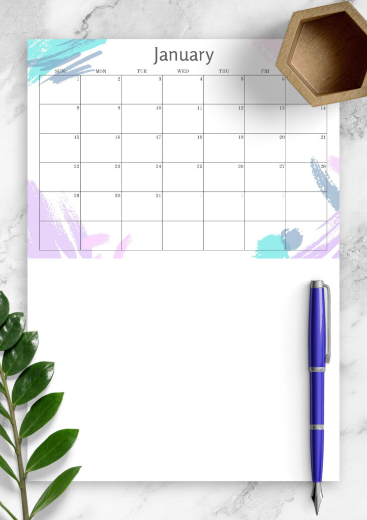 Download Printable Simple Colored Monthly Calendar PDF