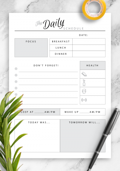 Download Printable The Daily Schedule With Health Section PDF