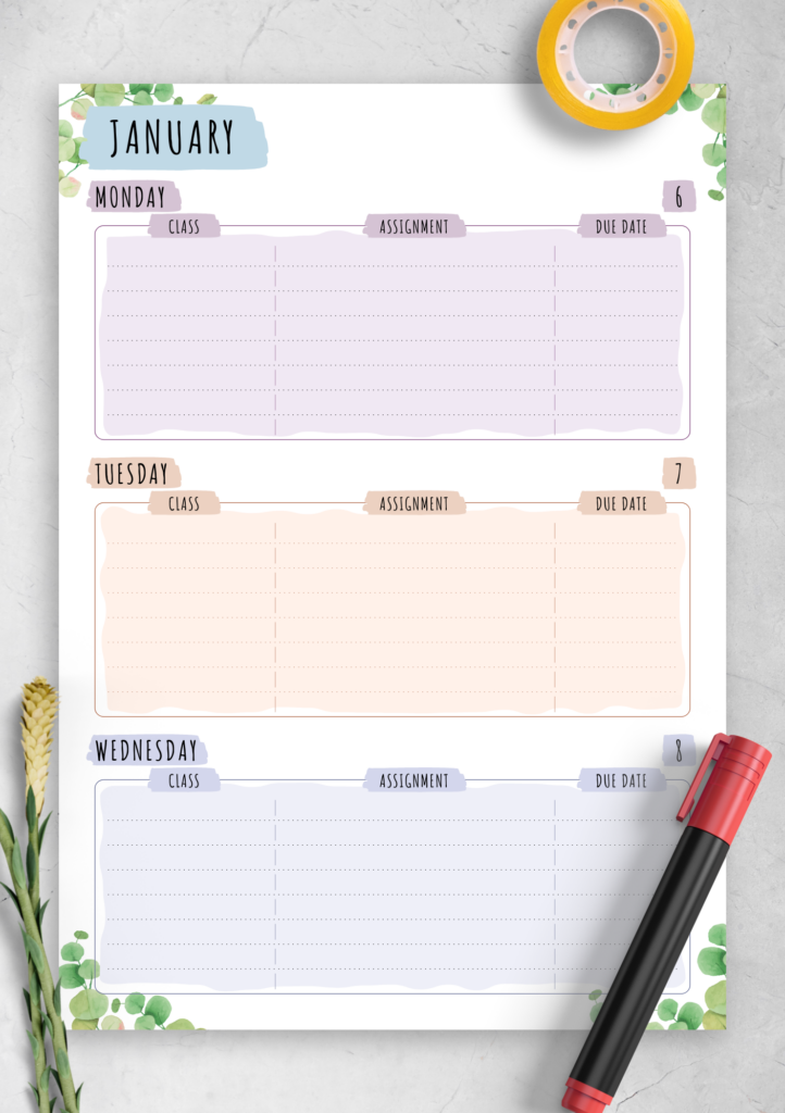 Download Printable Week Schedule Floral Style PDF