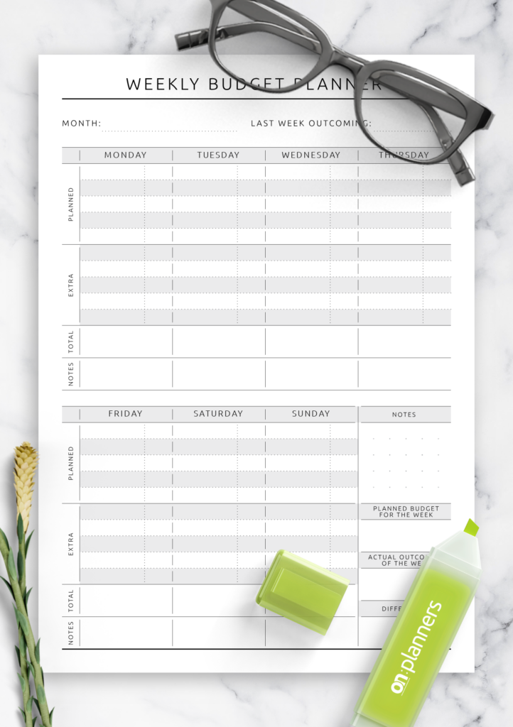 Download Printable Weekly Budget Original Style PDF