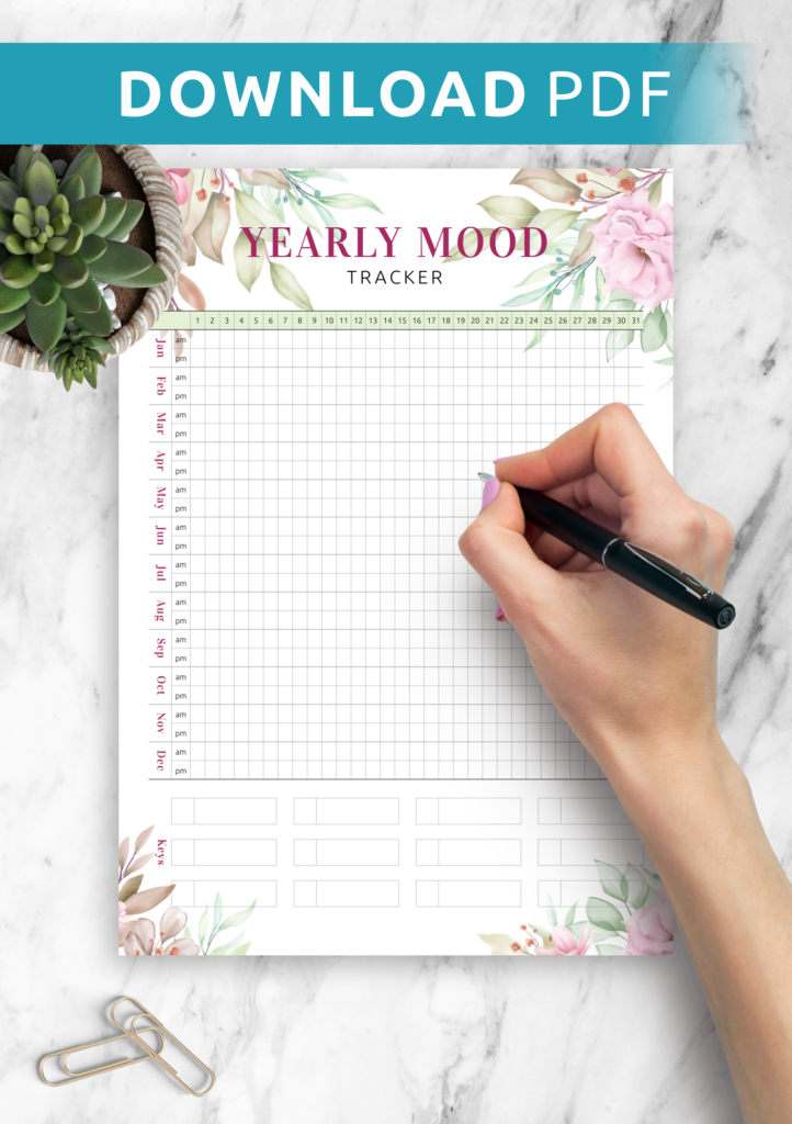 Download Printable Yearly Mood Tracker Template Floral PDF