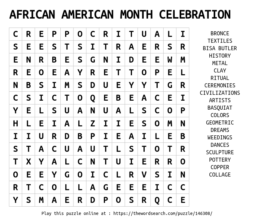 Download Word Search On AFRICAN AMERICAN MONTH CELEBRATION