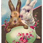 Easter Graphic Bunnies With Egg And Flowers The Graphics Fairy