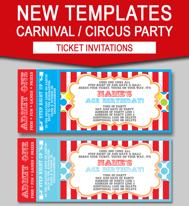 Editable Carnival Ticket Invitations Circus Or Carnival Party