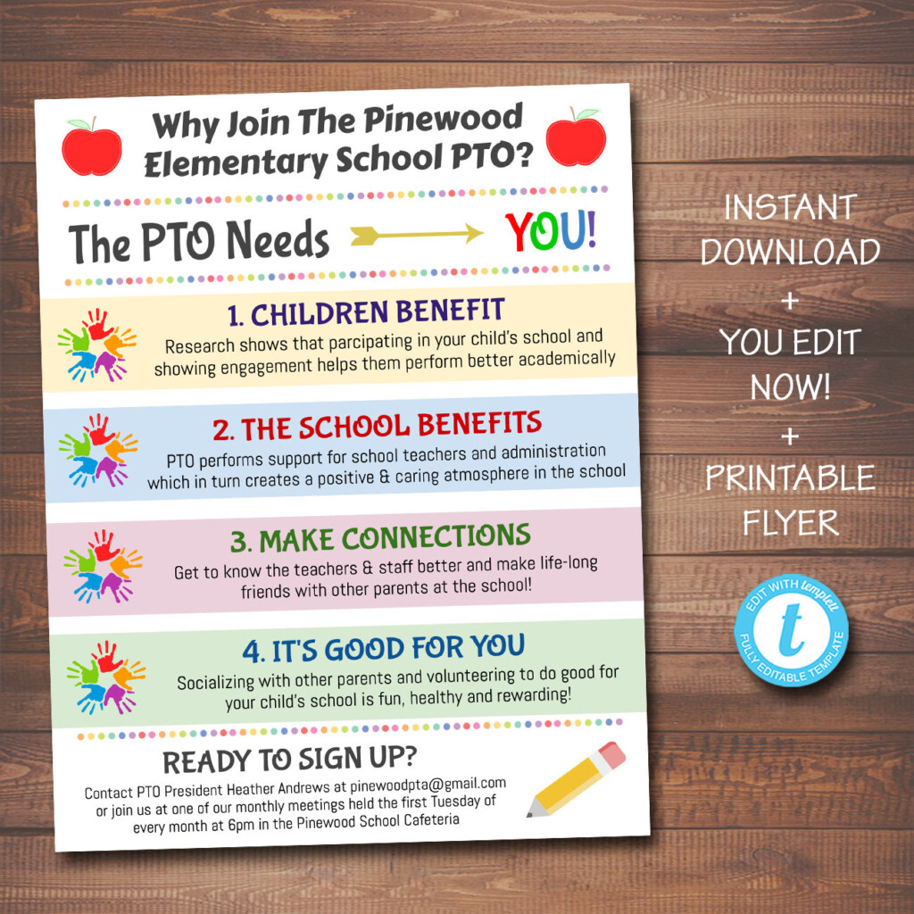 EDITABLE PTO PTA Recruitment Flyer Printable Handout School Etsy 