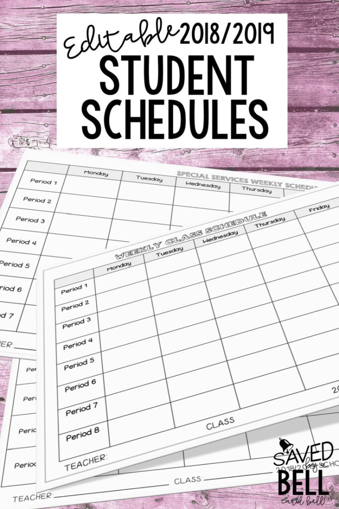 Editable Student Schedules Class And Special Services Class Schedule 