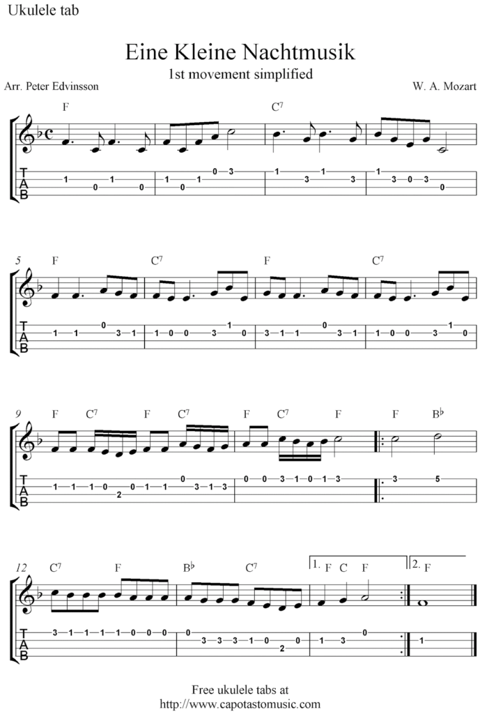 Eine Kleine Nachtmusik Free Ukulele Tabssheet Music Notes