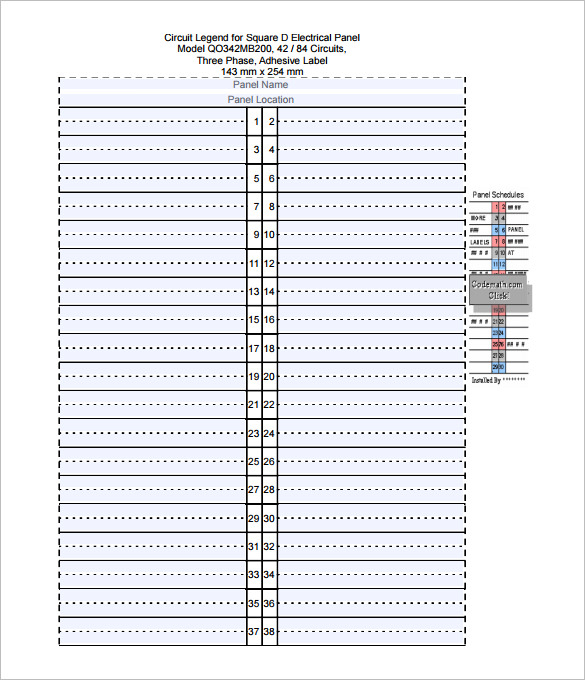 Electrical Panel Schedule Template Pdf Printable Schedule Template