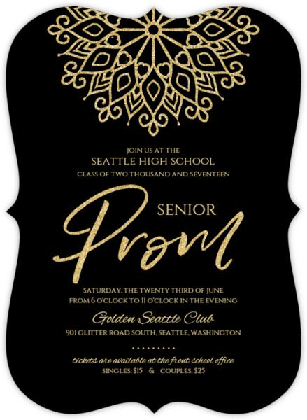Elegant Faux Gold Glitter Senior Prom Invitation Prom Invitations