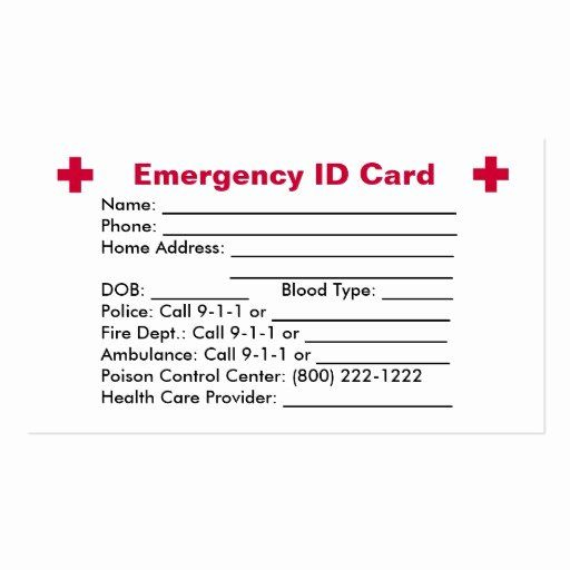 Emergency Card Template Beautiful Emergency Id Card Business Card 