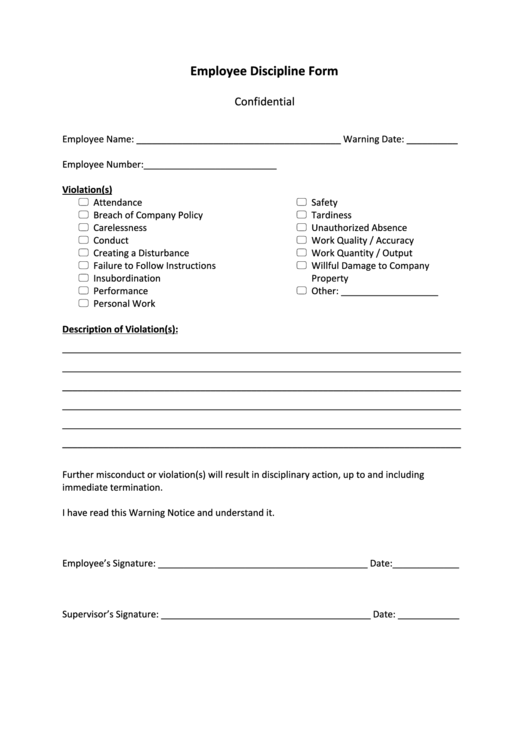 Employee Discipline Form Printable Pdf Download - FreePrintable.me