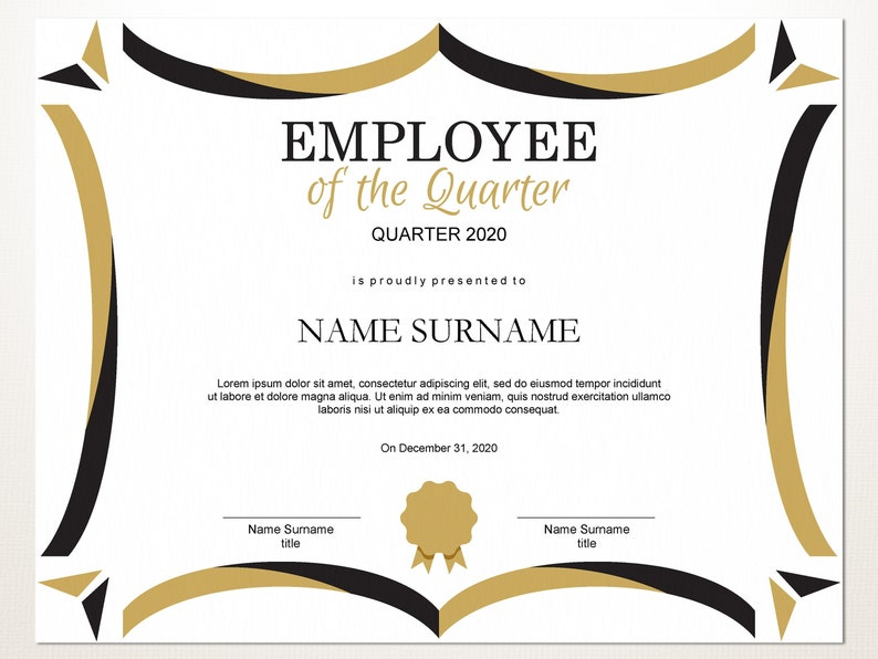 Employee Of The Quarter EDITABLE Template Editable Award Etsy