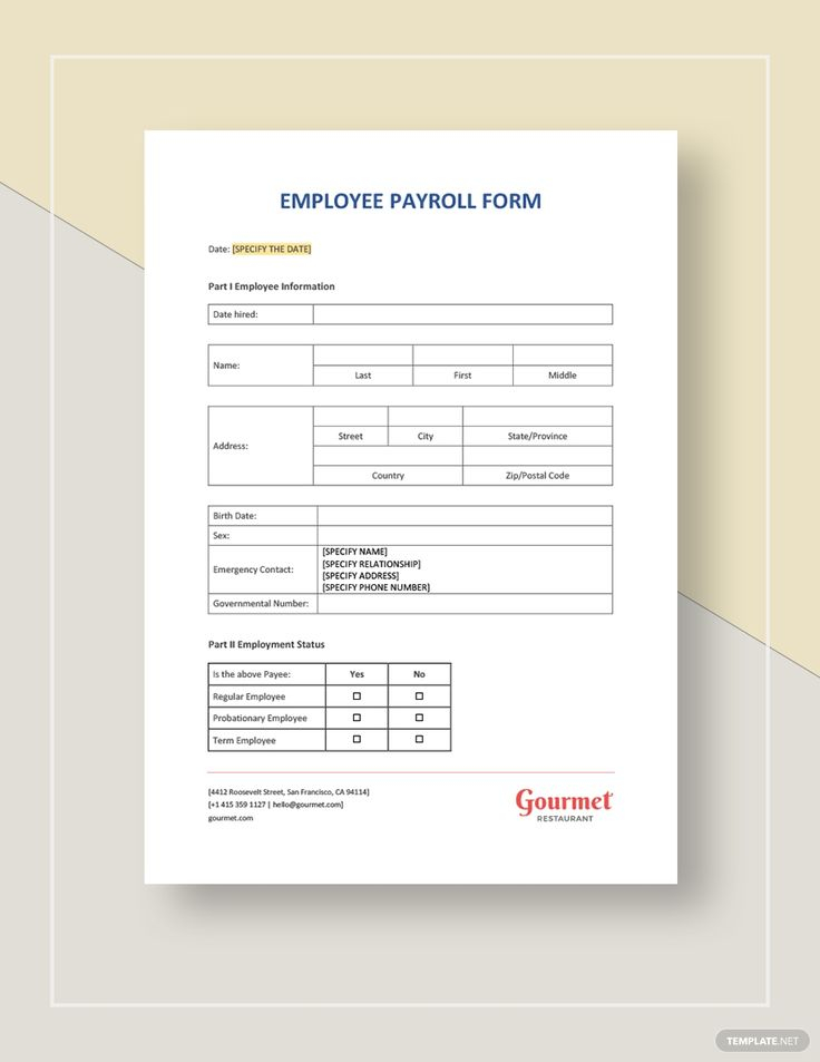 Employee Payroll Form Template Google Docs Word Apple Pages