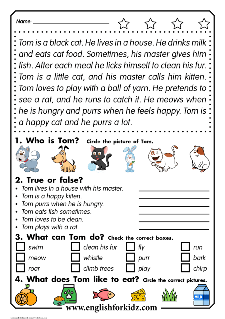 English For Kids Step By Step Reading Comprehension Worksheets Thomas 