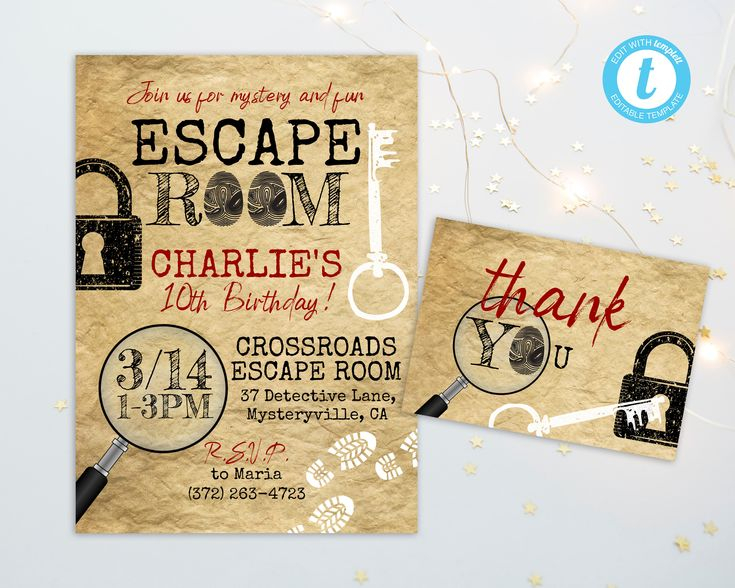 Escape Room Birthday Invite Escape Room Party Invitation Mystery 