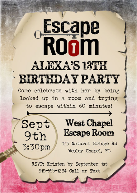 Escape Room Birthday Party Invitations Kids Birthday
