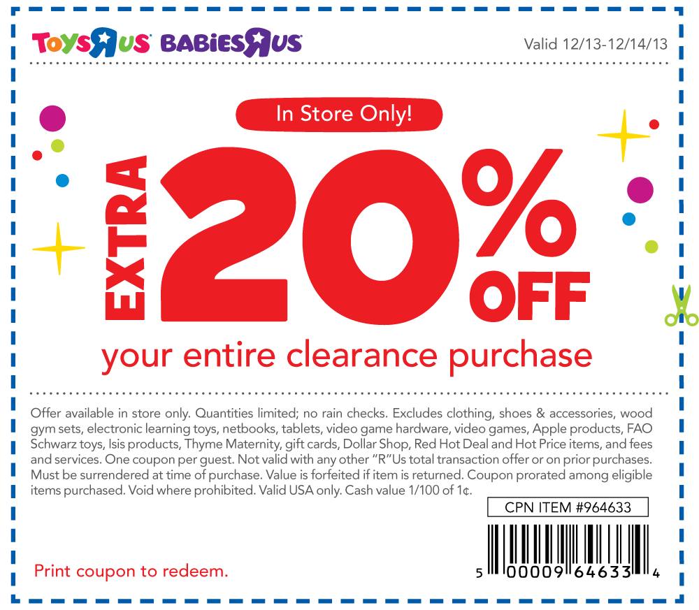 Extra 20 Off Clearance At Toys R Us Free Printable Coupons