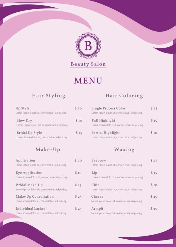 Eye Catching Salon Menu 20 Free Templates In PSD AI Free 