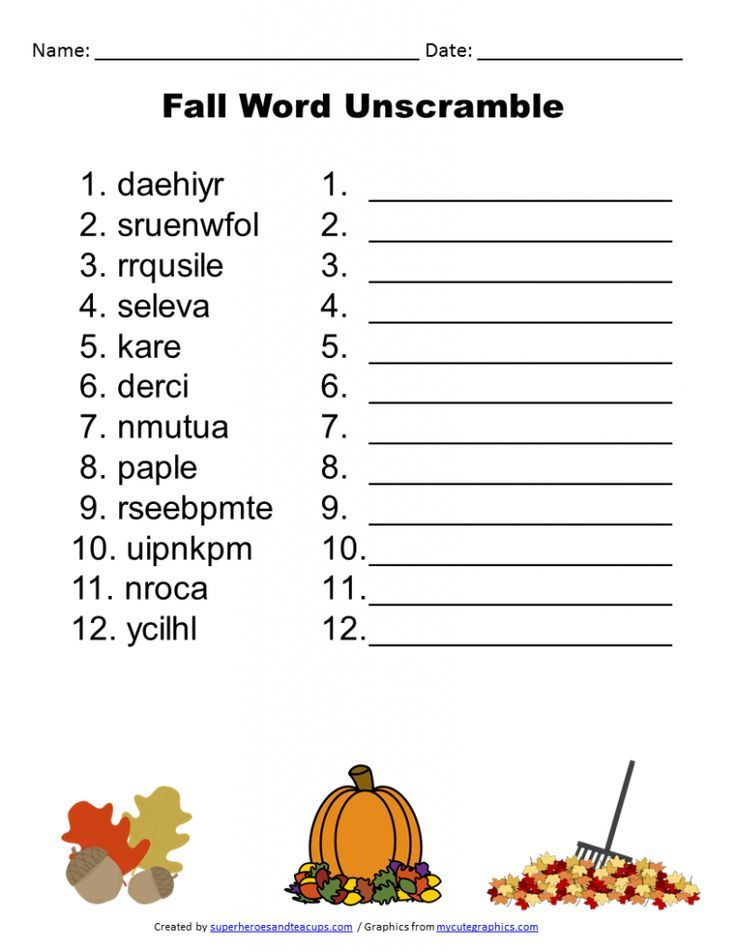 Fall Word Unscramble Free Printable Superheroes And Teacups Fall 