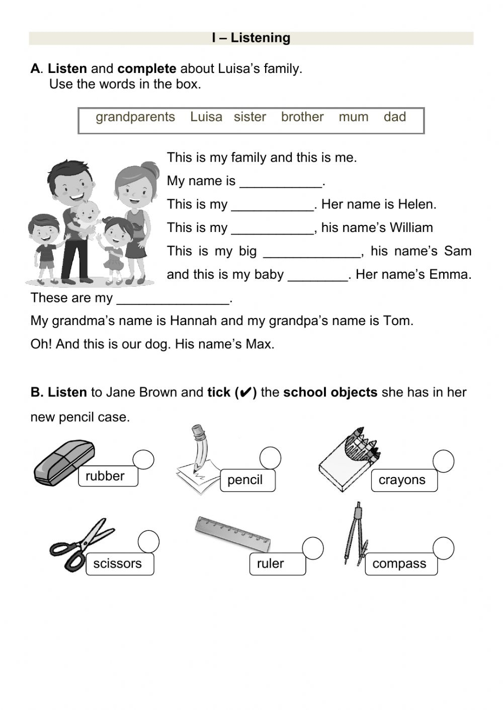 Family Test Worksheet