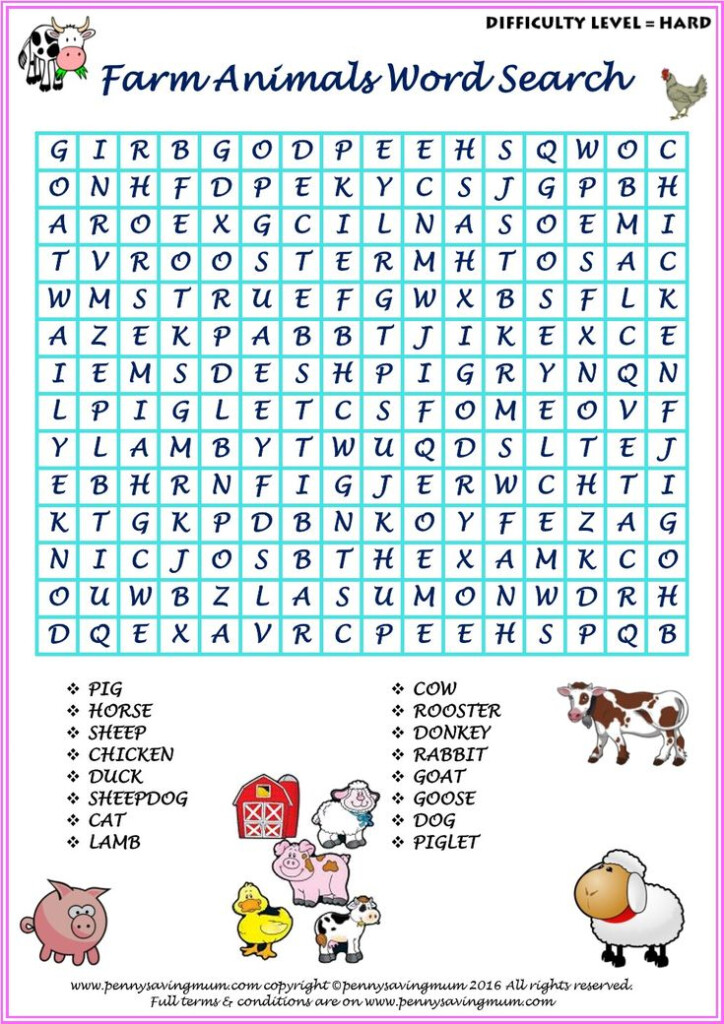 Farm Animals Word Searches Easy And Hard Versions With Answers Penny 