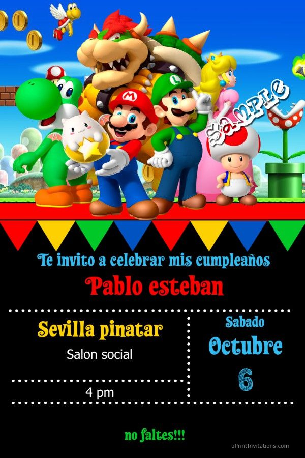 Fiedta Cumplea os De Mario Bros Invitaciones Mario Bross Fiesta De